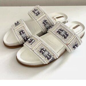 SAM EDELMAN OTTO White Beaded Slip-on Slide Sandals Cushioned Size 10M